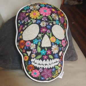 Colorful Floral Skull Pillow
